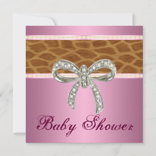 Pink Giraffe Diamond Bow Baby Shower Invitation