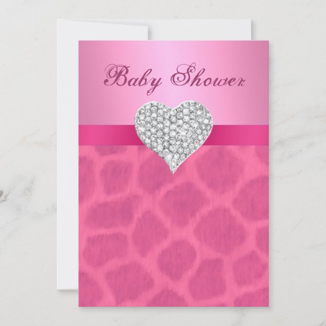 Pink Giraffe Diamond Heart Baby Shower Invitation (Front)