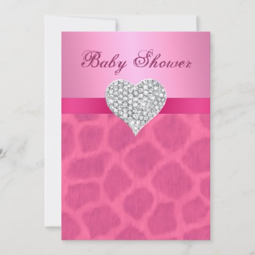 Pink Giraffe Diamond Heart Baby Shower Invitation