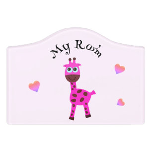 Pink giraffe door sign