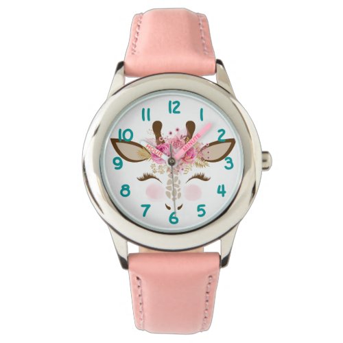 Pink Giraffe Face Number Kids Watch