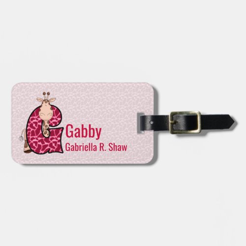 Pink Giraffe for Girls Letter G Animal Print Lugga Luggage Tag