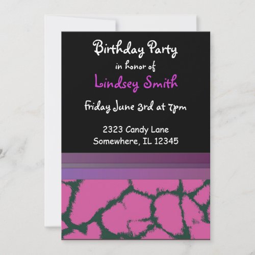 Pink Giraffe Fur Pattern Birthday Invitation