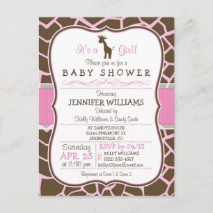 Pink Giraffe Girl Baby Shower Postcard Invitation