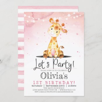 Pink Giraffe Girl Birthday Party Invitation by Card_Stop at Zazzle