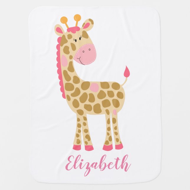 Pink Giraffe Girl Customized Fleece Baby Blanket (Front)