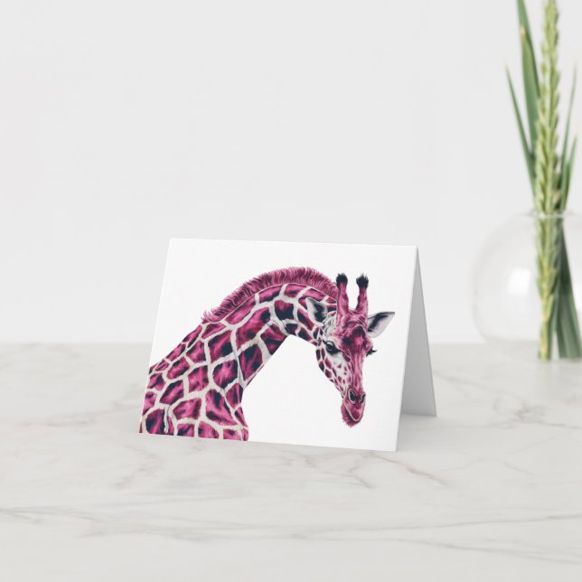 Pink Giraffe Happy Birthday Unique Individual Holiday Card (Front)