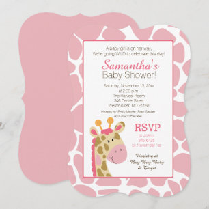 Pink Giraffe It's a Girl Baby Shower Invitation
