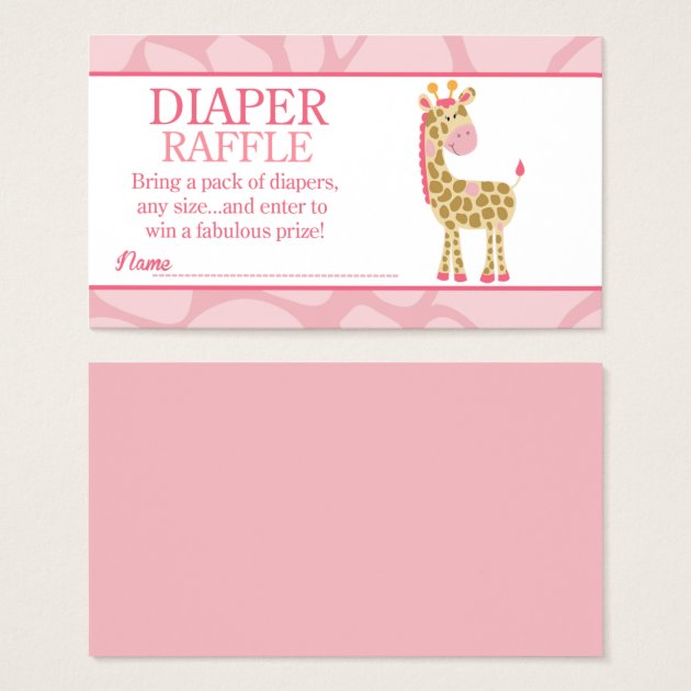 Pink Giraffe Jungle Jill Baby Shower Diaper Raffle Business Card