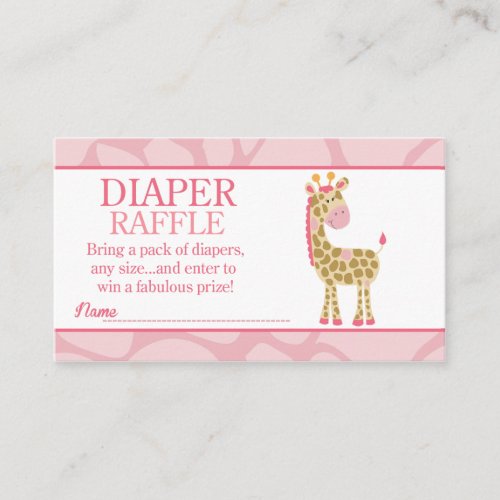 Pink Giraffe Jungle Jill Baby Shower Diaper Raffle Business Card