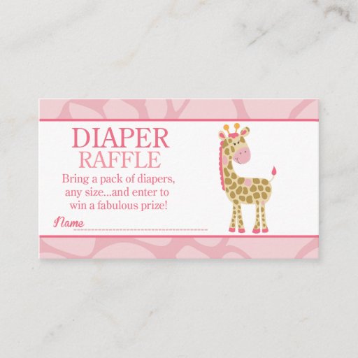 Customizable Pink Giraffe Jungle Jill Baby Shower Diaper Raffle Business Card