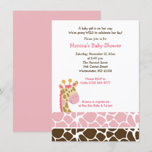Pink Giraffe Jungle Safari Baby Shower Invitation