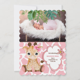 Pink Giraffe Jungle Theme Baby Announcement