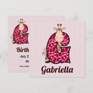 Pink Giraffe Letter G Birthday Party Invitation