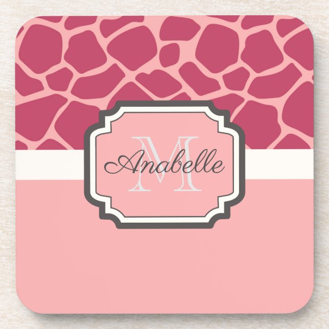 Pink Giraffe Pattern Beverage Coaster (Front)