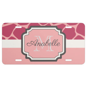 Pink Giraffe Pattern License Plate