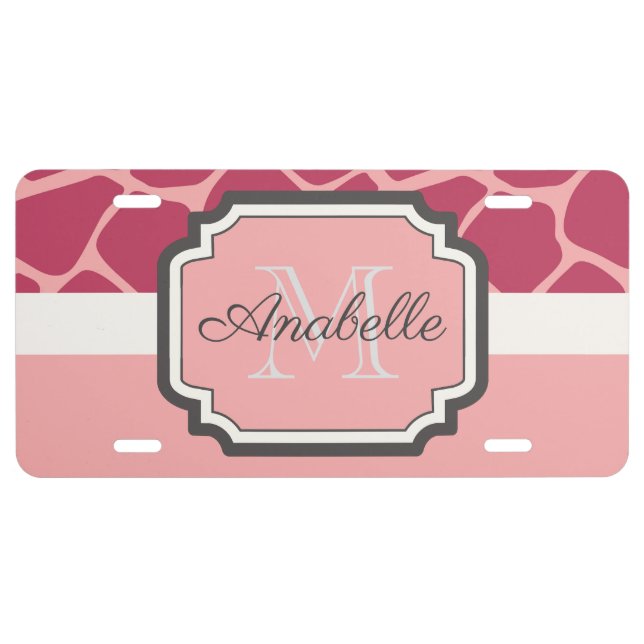 Pink Giraffe Pattern License Plate (Front)