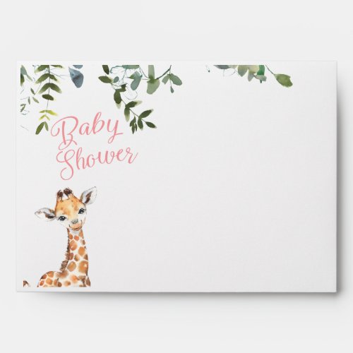 Pink Giraffe Safari Baby Shower Envelope