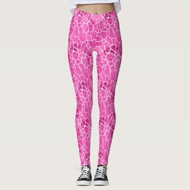 Pink Giraffe Skin Acid Wash Pattern Leggings (Front)