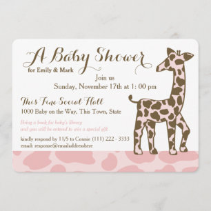 Pink Giraffe Spots Baby Shower Invitation
