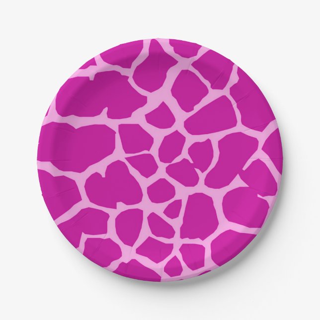 Pink giraffe wild jungle animal fashion glamour paper plates (Front)