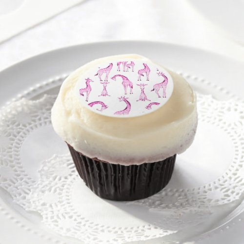 Pink Giraffes Baby Shower Party Cupcake Toppers Edible Frosting Rounds