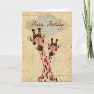 Pink Giraffes Birthday Card