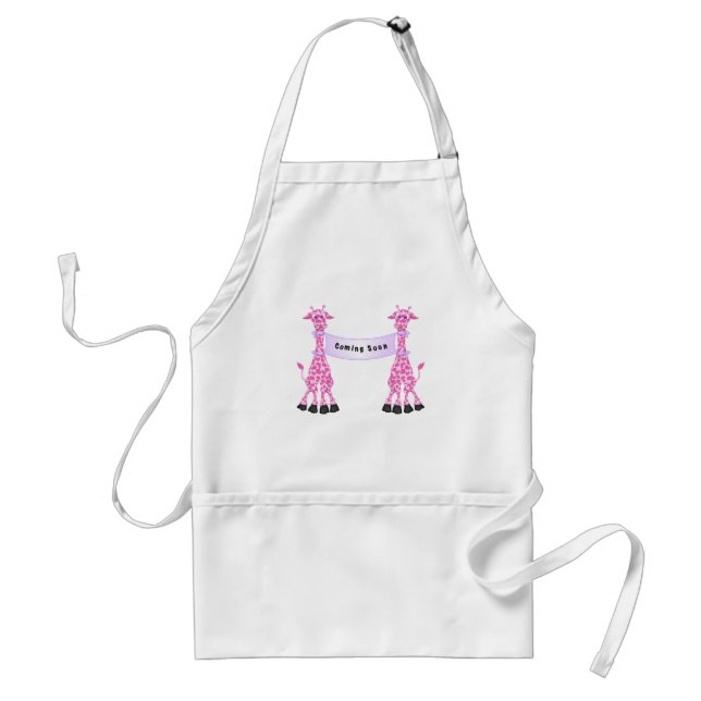 Pink Giraffes Coming Soon Adult Apron (Front)