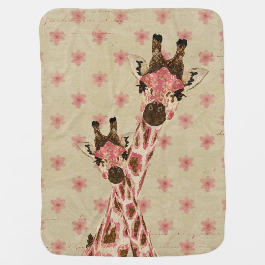 Pink Giraffes Floral Baby Blanket