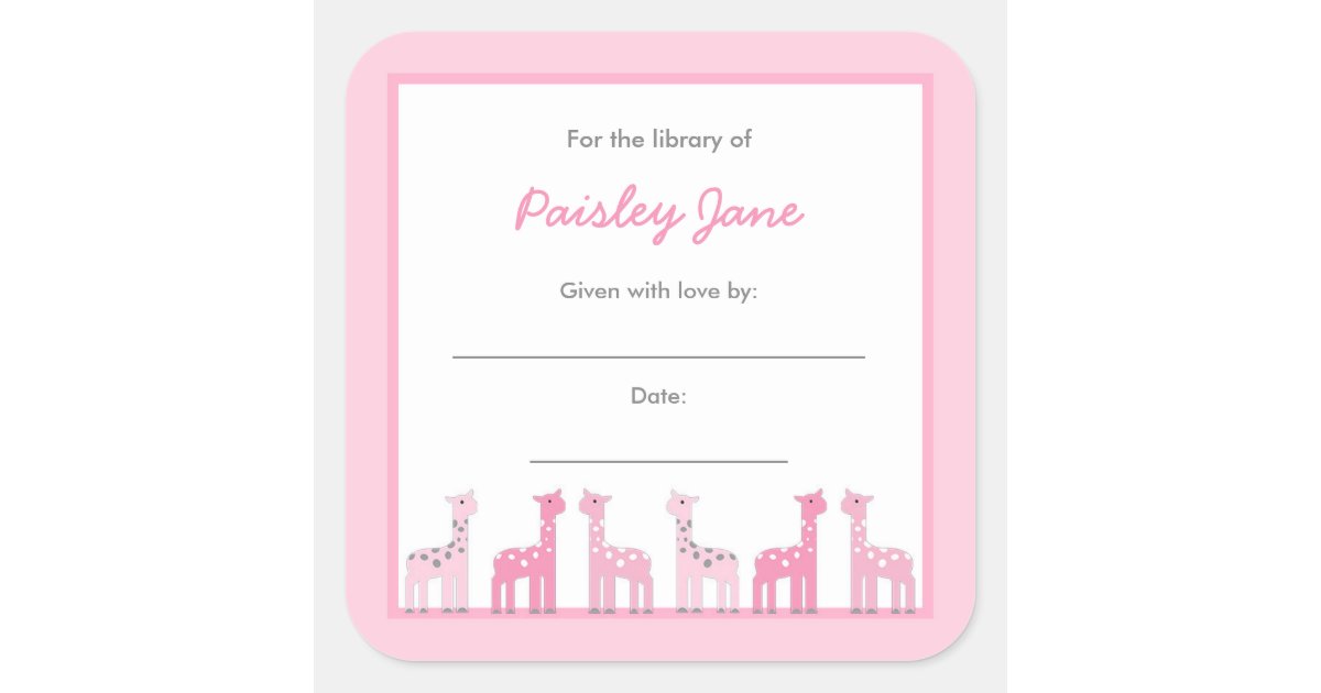 Pink Giraffes Girl Baby Shower Bookplates Zazzle