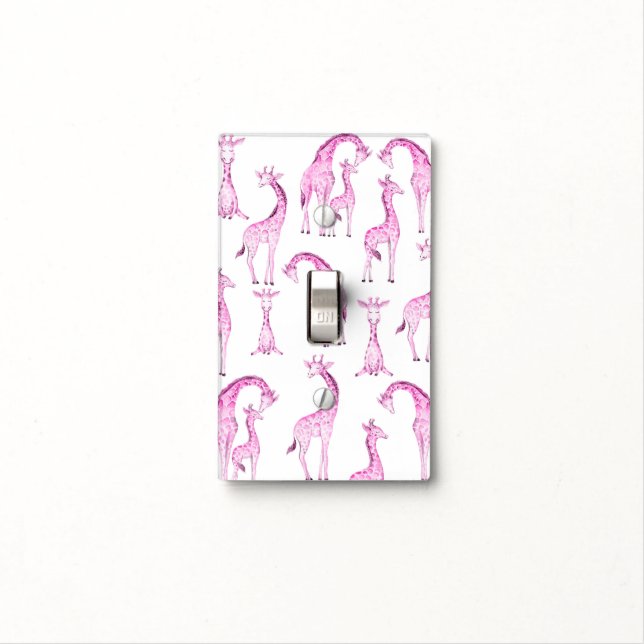 Pink Giraffes Jungle Girls Whimsical Nursery Room Light Switch Cover (In Situ)