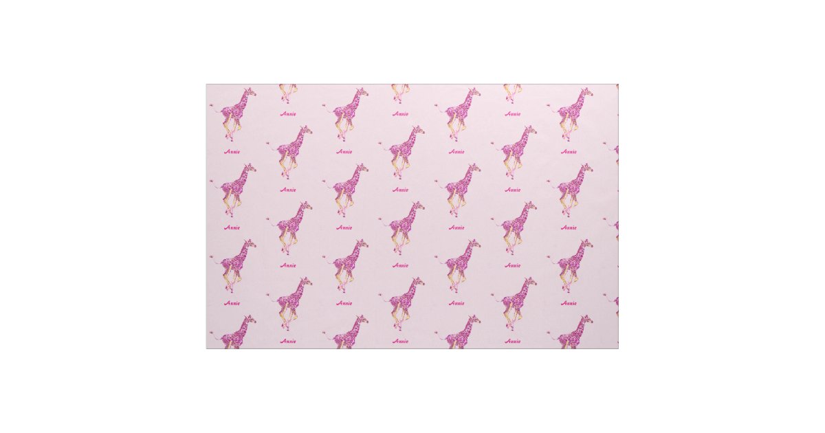 pink giraffes personalizable fabric Zazzle