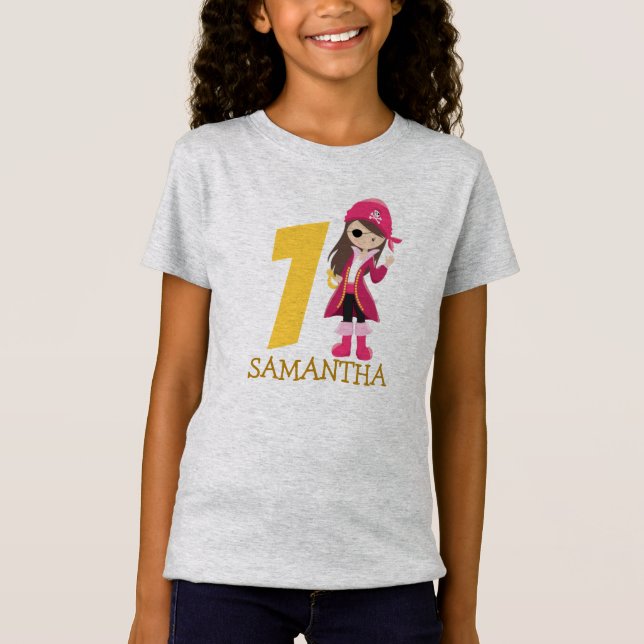 Pink Girl 1st Birthday party pirate T-Shirt (Front)