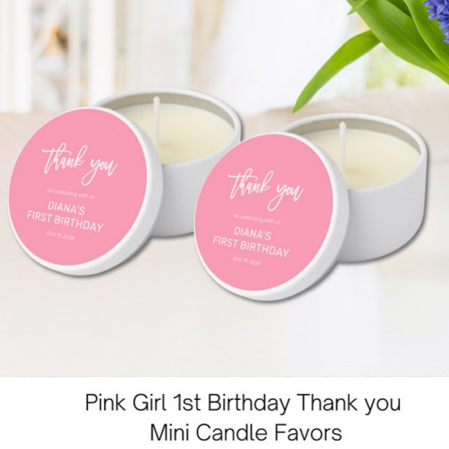  Pink Girl 1st Birthday Thank you Mini Candle Favors (Creator Uploaded)