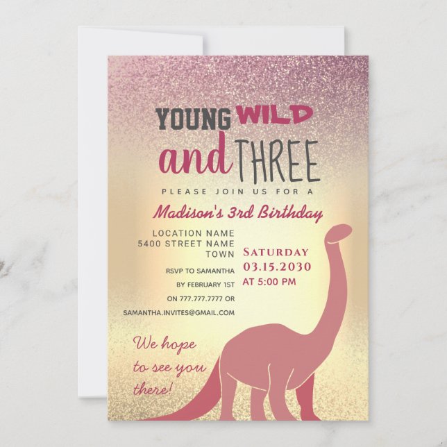 Pink Girl 3rd Birthday Invitation (Front)