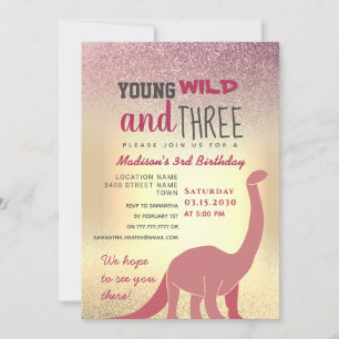 Pink Girl 3rd Birthday Invitation