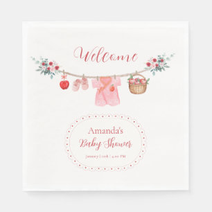Pink Girl Apple Clothesline Baby Shower Welcome Napkins