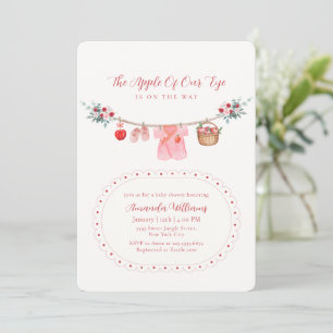 Pink Girl Apple Of Our Eye Clothesline Baby Shower Invitation