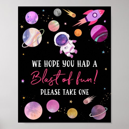 Pink Girl Astronaut Blast of Fun Birthday Favor Poster