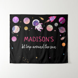 Pink Girl Astronaut Outer Space Birthday Backdrop