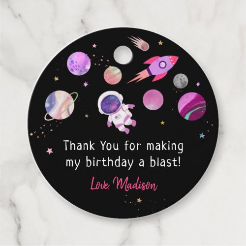 Pink Girl Astronaut Outer Space Birthday Favor Tags