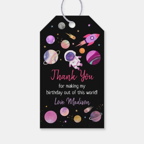 Pink Girl Astronaut Outer Space Birthday Gift Tags