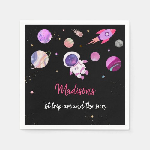 Pink Girl Astronaut Outer Space Birthday Napkins