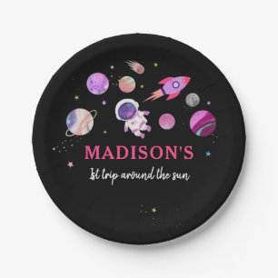 Pink Girl Astronaut Outer Space First Birthday Paper Plates