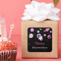 Pink Girl Astronaut Outer Space First Birthday Square Sticker