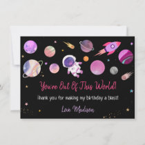 Pink Girl Astronaut Outer Space First Birthday Thank You Card