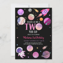 Pink Girl Astronaut Outer Space Second Birthday Invitation