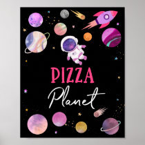 Pink Girl Astronaut Pizza Planet Birthday Sign