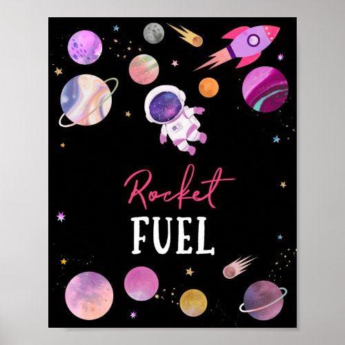 Pink Girl Astronaut Rocket Fuel Birthday Sign