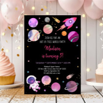 Pink Girl Astronaut Space Birthday Invitation